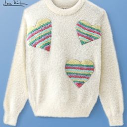 arias by lara dutta Arias Knitted Full Sleeves Pullover Sweater With Hearts Embroidery Detailing - Off White-picture-22