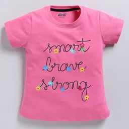 Kidcity Soft Cotton Sinker Half Sleeves Smart Brave Strong Text Printed Top - Light Pink-image-21