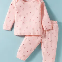 Tango Interlock Knit Full Sleeves Co-ords Night Suit with Bunny Print - Pink image 1
