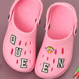 Yellow Bee Queen Letters Applique Detailed Perforated Slingback Clogs - Pink-image-93