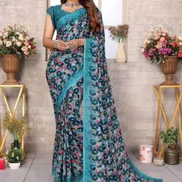 KALINI Blue Poly Georgette Printed Sarees-picture-38