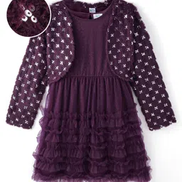 Hola Bonita Knit Knee Length Glitter Mesh PartyFrock with Sequined Shrug - Wine image 2