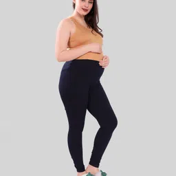 TUMMY Solid Maternity Active Wear Leggings - Blue image 4