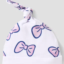 Babyhug Disney Interlock Knit Knot Cap With Minnie Mouse Graphics Pack Of 3 - White Pink & Purple image 3