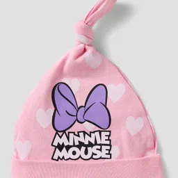 Babyhug Disney Interlock Knit Knot Cap With Minnie Mouse Graphics Pack Of 3 - White Pink & Purple image 4