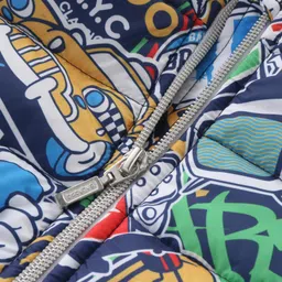 Babyhug Woven Full Sleeves Printed Padded Hooded Jacket- Multicolor image 5