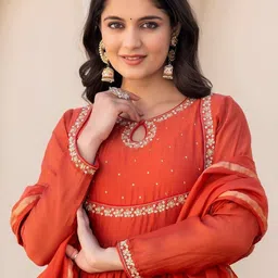 Siya Fashion Women Embroidered Empire Thread Work Kurta with Trousers & With Dupatta image 5