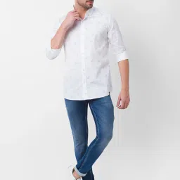Spykar White Cotton Slim Fit Printed Shirt image 5
