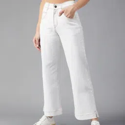 DOLCE CRUDO White Denim Flared Fit Mid Rise Jeans-image-2