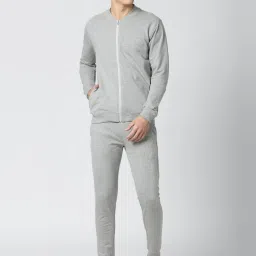 Peter England Grey Cotton Regular Fit Self Pattern T-Shirt & Joggers image 1