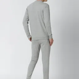 Peter England Grey Cotton Regular Fit Self Pattern T-Shirt & Joggers image 2