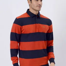 JADE BLUE Men Striped Polo Collar Slim Fit T-shirt image 3