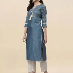 Satrani Grey Printed Straight Kurta image 3