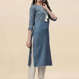 Satrani Grey Printed Straight Kurta image 4