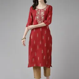 Aarika Red Cotton Embroidered Straight Kurta-image-25