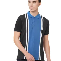 Pepe Jeans Black & Blue Regular Fit Colour Block Polo T-Shirt-picture-32