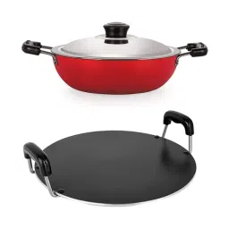 Nirlon Red Aluminium Non-Stick Tawa And Kadhai With Steel Lid - Set of 2-picture-33