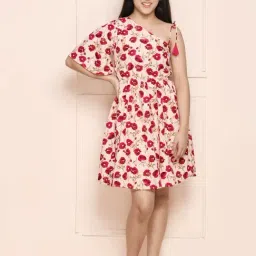LilPicks Kids Beige & Red Floral Print Dress-image-65