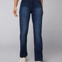 DOLCE CRUDO Dark Blue Denim Relaxed Fit High Rise Jeans-picture-25