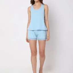 Vero Moda Intimates Blue Cotton Tank Top With Shorts-picture-31