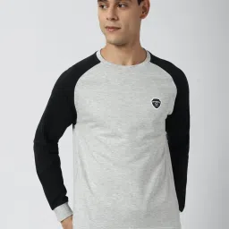Peter England Grey & Black Slim Fit Colour Block Sweatshirt image 1