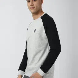 Peter England Grey & Black Slim Fit Colour Block Sweatshirt image 3