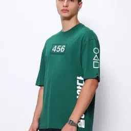 Bewakoof Green Cotton Loose fit Graphic T-Shirt-image-8