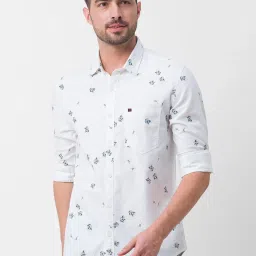 Spykar White Cotton Slim Fit Printed Shirt image 1