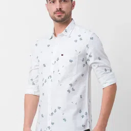 Spykar White Cotton Slim Fit Printed Shirt image 3