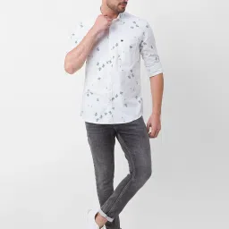 Spykar White Cotton Slim Fit Printed Shirt image 5