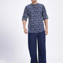 Anouk Rustic Floral Printed Pure Cotton Band Collar Roll-Up Sleeves Straight Kurta image 4