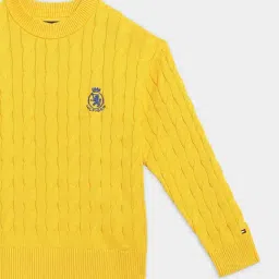Tommy Hilfiger Yellow Cotton Regular Fit Textured Sweater image 3
