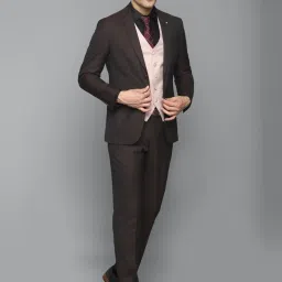 Louis Philippe Maroon Slim Fit Self Pattern Three Piece Suit image 5