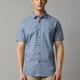 Louis Philippe Blue Cotton Slim Fit Checks Shirt-picture-39