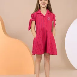 U.S. Polo Assn. Girls Red Vertical Stripe Cotton Dress-image-0
