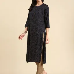 SHOWOFFFF Navy Cotton Printed Kurta image 4
