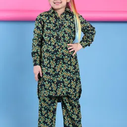 Baawri Girls Printed Shirt Collar Tunic With Trousers-image-35