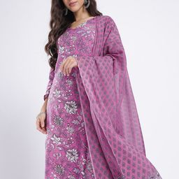 Anouk Rustic Floral Printed V-Neck Straight Kurta with Trousers & Dupatta-picture-37