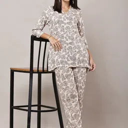 HERE&NOW Women Beige Viscose Rayon Printed Co-Ords image 3