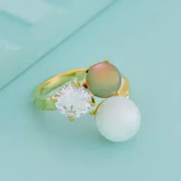 Kushal's Fashion Jewellery Pearl Gold Trendy Zircon Finger Ring for Women-image-99