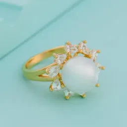 Kushal's Fashion Jewellery Pearl Gold Trendy Zircon Finger Ring for Women-image-47