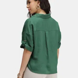 VIRGIO Green Relaxed Fit Solid Shirt image 2