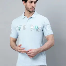 Cantabil Sky Blue Poly Cotton Regular fit Print Polo T-Shirts-picture-22