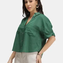 VIRGIO Green Relaxed Fit Solid Shirt image 4