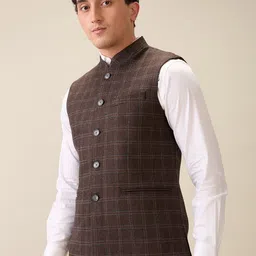 ColorPlus Checked Mandarin Collar Nehru Jacket image 3