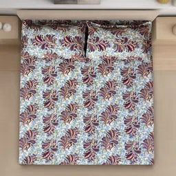 Signature Cream-Coloured & Maroon Ethnic Motifs 300 TC Bedsheet with 2 Pillow Covers image 3