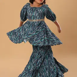 The Mini Trunk Girls Abstract Printed Kurta with Sharara image 3