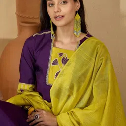 Sangria Women's Silk Blend Embroidered Straight Kurta Pant with Dupatta Set image 3