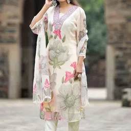 VKOM'S Ethnic Motifs Printed Sequinned Kurta with Palazzo and Dupatta-picture-13