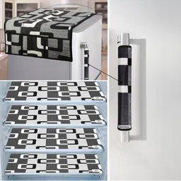 E-Retailer 6Pc Black & White Printed Waterproof 3-Layered Refrigerator Covers With Pockets-picture-35